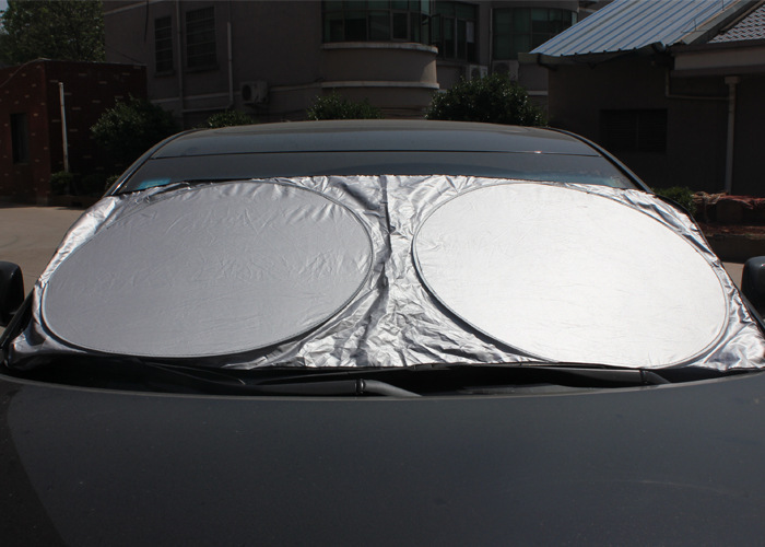 Car Sunshade Front Windshield Sunshade Coated with Silver Titanium Silver Sunshade Car Double Circle Front Sunshade