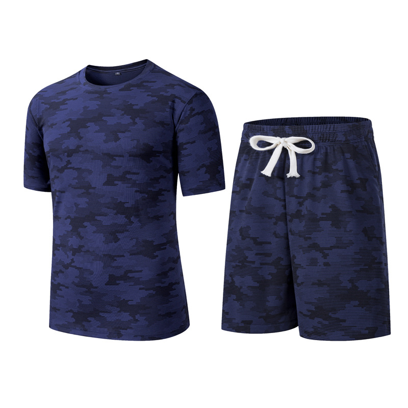 Cross-border 2026 Summer New Style Quick-drying T-shirt Set for Men, Loose Fit, Casual Plus Size, Crew Neck, Short Sleeve, Camouflage