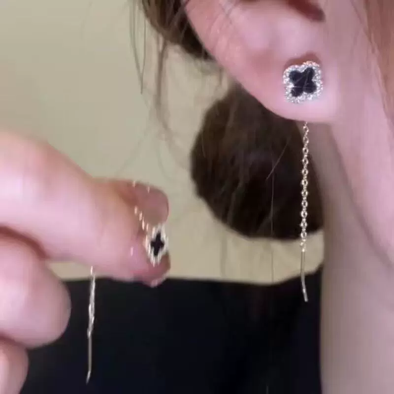 跨境热销简约微镶黑色四叶草耳线气质轻奢感时尚百搭耳环耳饰批发