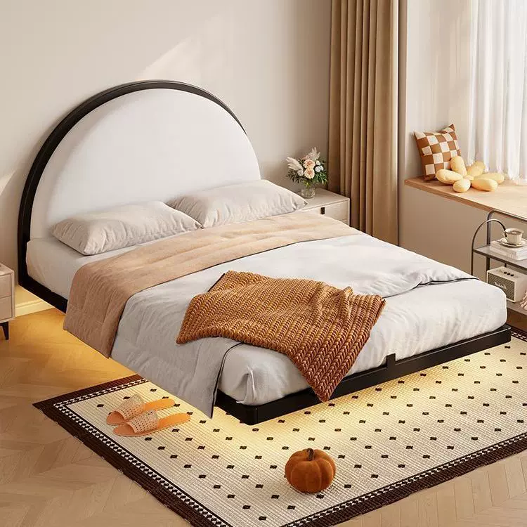 儿童床女孩软包网红1.5儿童房女生创意悬浮铁床奶油风女童公主床