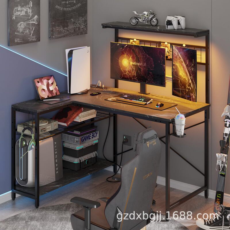 Cross-Border Exclusive Supply of Upgraded Gaming Desk with Led Light Strip, Small Writing Desk with Display Stand, Laptop Desk