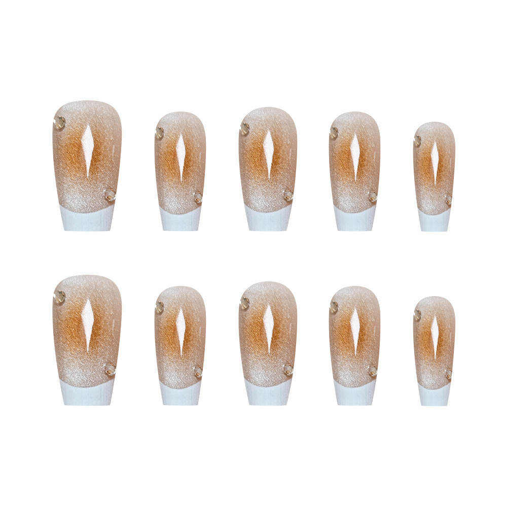Sencillo, ojo de gato blanco, uñas de uñas, cielo estrellado, diamante, uñas francesas, 30 piezas, traje de uñas