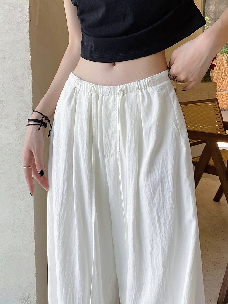 White summer thin silk trousers