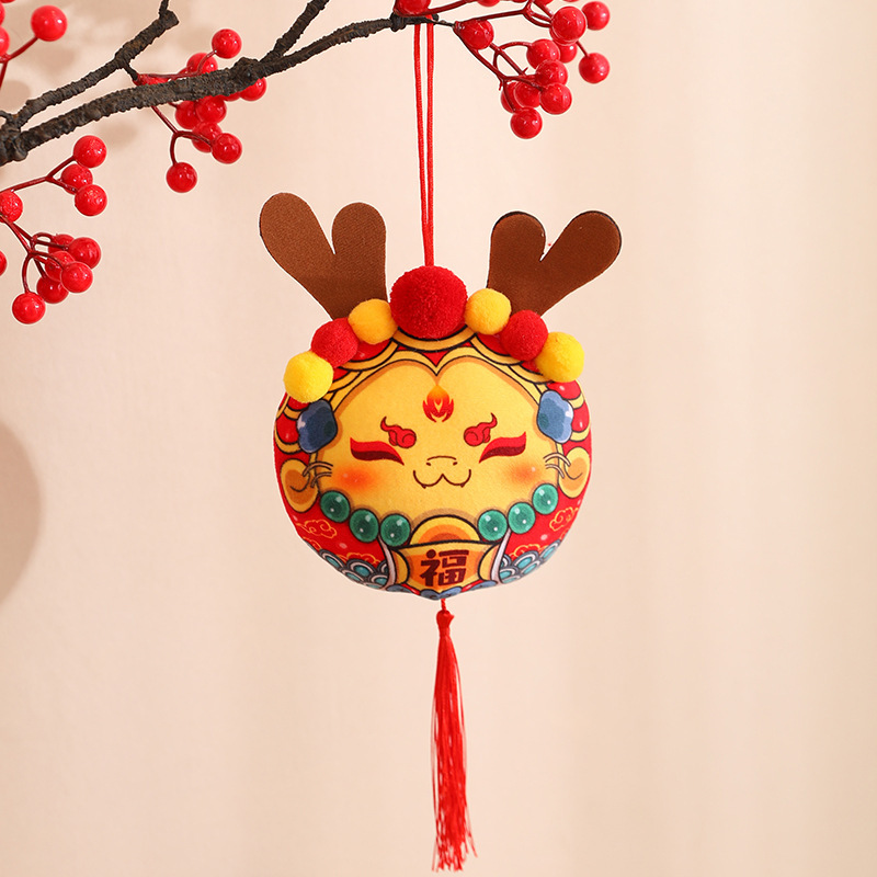 Bordado de tela fu largo pequeño colgante dragón año Zodiaco mascota juguete de peluche Reunión Anual regalo cinco Fu muñeca larga
