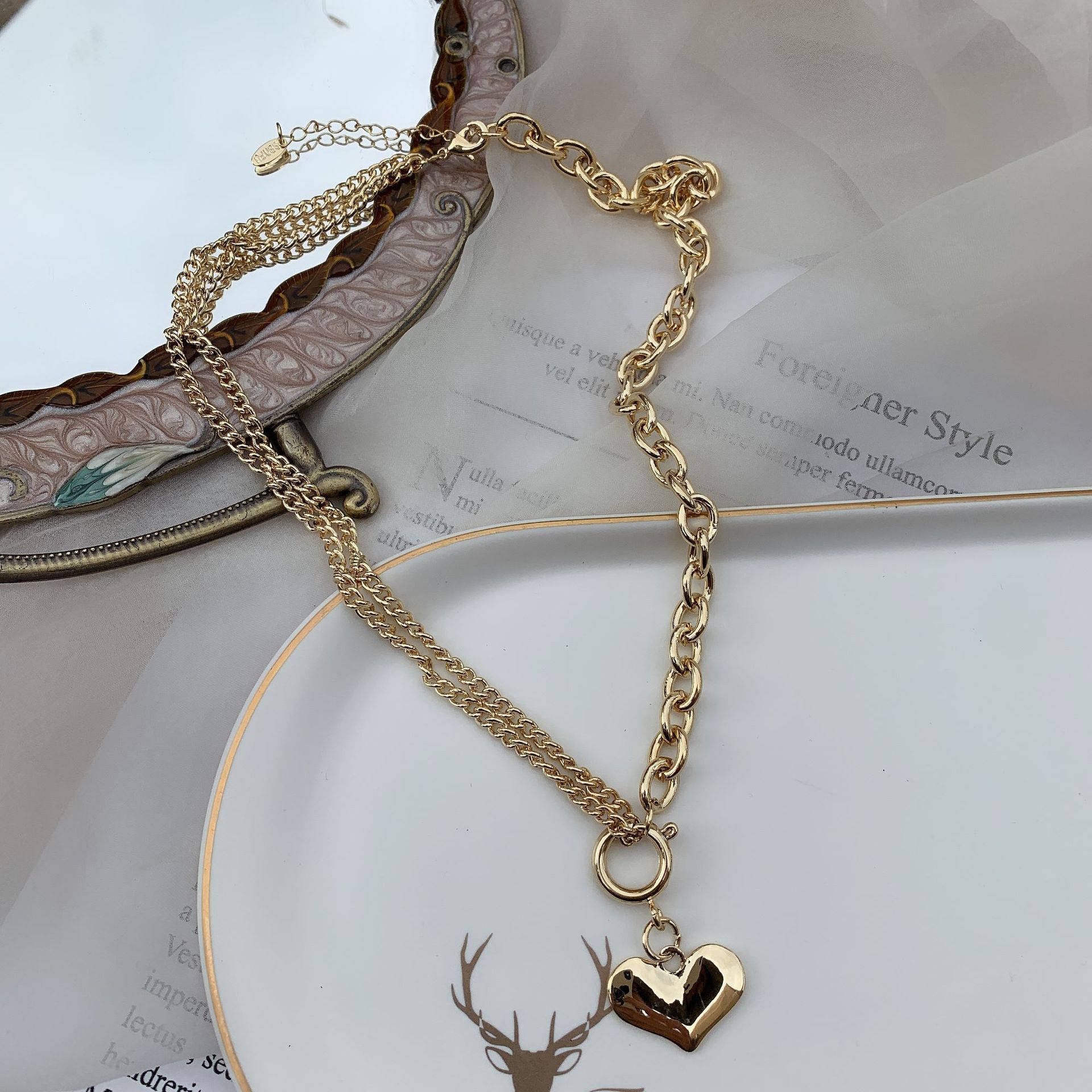 Simple Style Heart Shape Titanium Steel Plating Bracelets Necklace 1 Piece