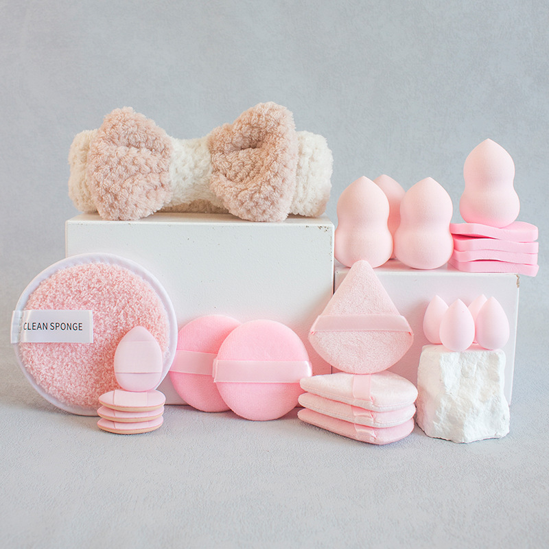 Coral veludo cabello banda de maquillaje huevo banda de cabello polvo de lavado de cara conjunto de lavado de cara polvo de algodón transfronterizo polvo de polvo image 26