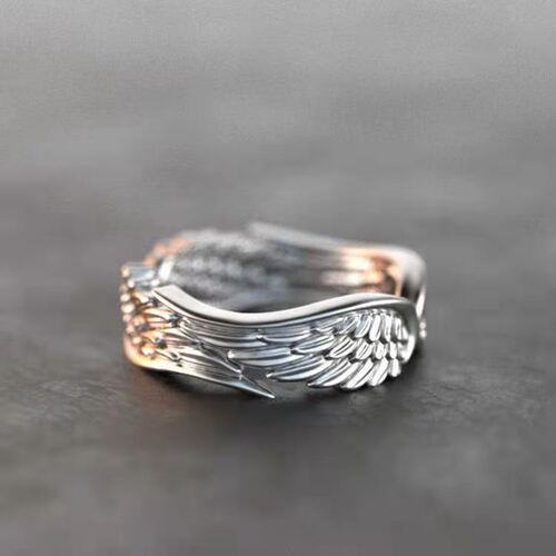 Chiba new hot selling angel wings feather wings ring European and American vintage Thai silver black open ring jewelry