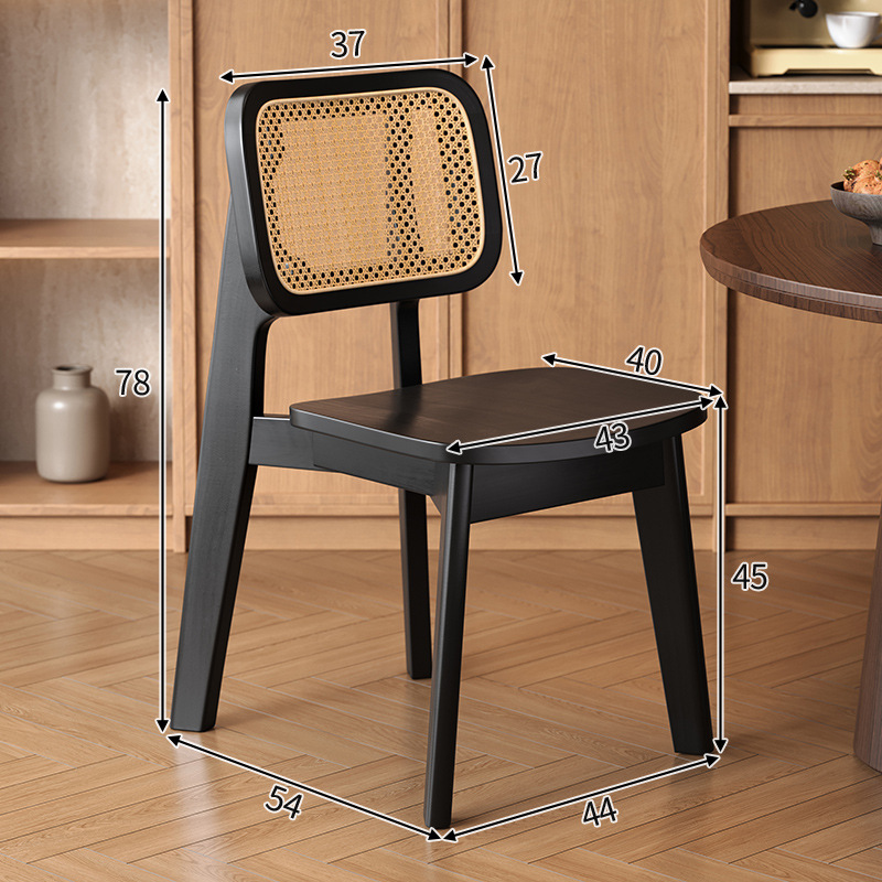 Silla de comedor de caña medieval mesa de té moderna casera silla de comedor silla retro diseño casual madera sólida negra