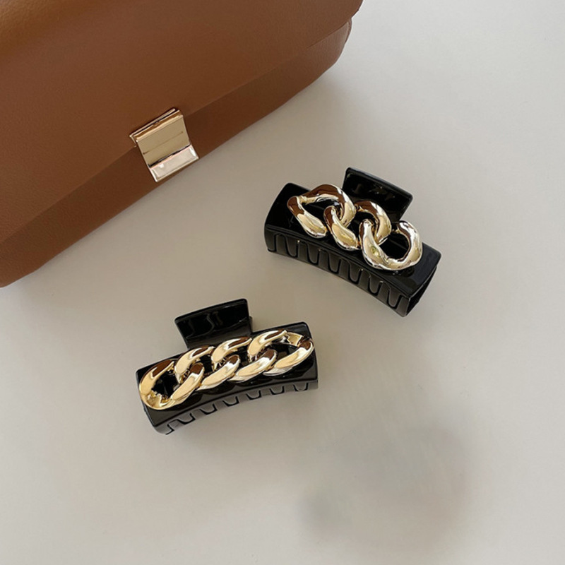 韩版合金头饰简约成熟气质复古铁链款金属发抓洗澡发夹盘发顶夹|ru