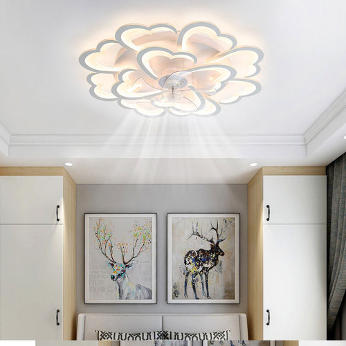 2024 New 110V Nordic Smart Living Room Bedroom Ceiling Fan Light LED Invisible Variable Speed Fan Light Cross-border