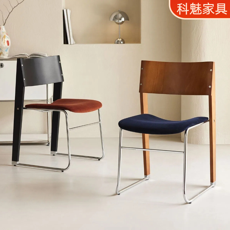 中古实木复古北欧餐椅家用餐桌椅现代简约靠背椅设计师化妆桌椅子