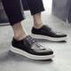 Northern Frontier Wolf Leather Shoes for Men, Summer Breathable Korean Style Patent Leather Brogue Black British Style Business Formal Casual Wedding