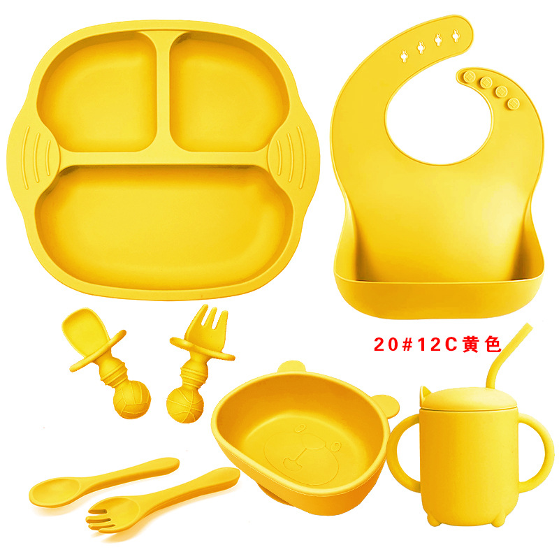 Plato de bebé transfronterizo comer tazón vajilla para niños bebé silicona acero inoxidable tenedor cuchara suplemento alimenticio herramienta resistente a la caída fabricante