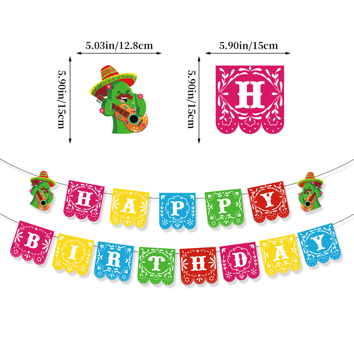 44g Weight Hanging flag Home Textiles & Decor Type Decorative Props Event & Party Supplies 1 Set Quantity Party, Festival Occasion Birthday Festival Cactus, Guitar, Letter Pattern IG Style Style Birthday IG Style Cactus Guitar Letter Paper Party Festival Decorative Props 无