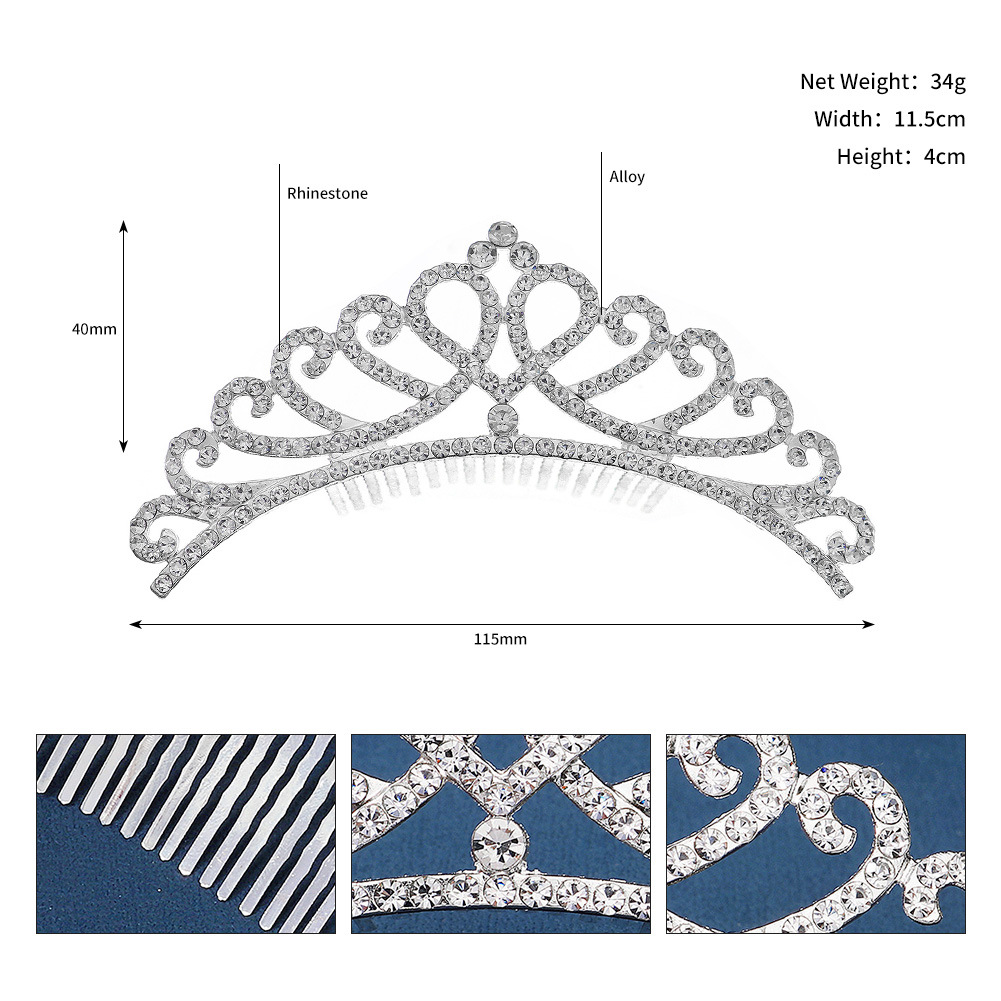 European And American Bridal Crown Hair Accessories Comb Princess Birthday Cake Decoration Ornaments Alloy Rhinestone Comb Crown