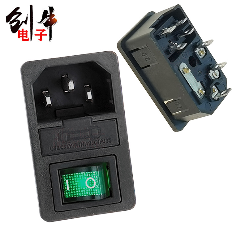 AC电源插座 AC-01 卡式三合一AC插座 带灯船型开关保险丝连体插座