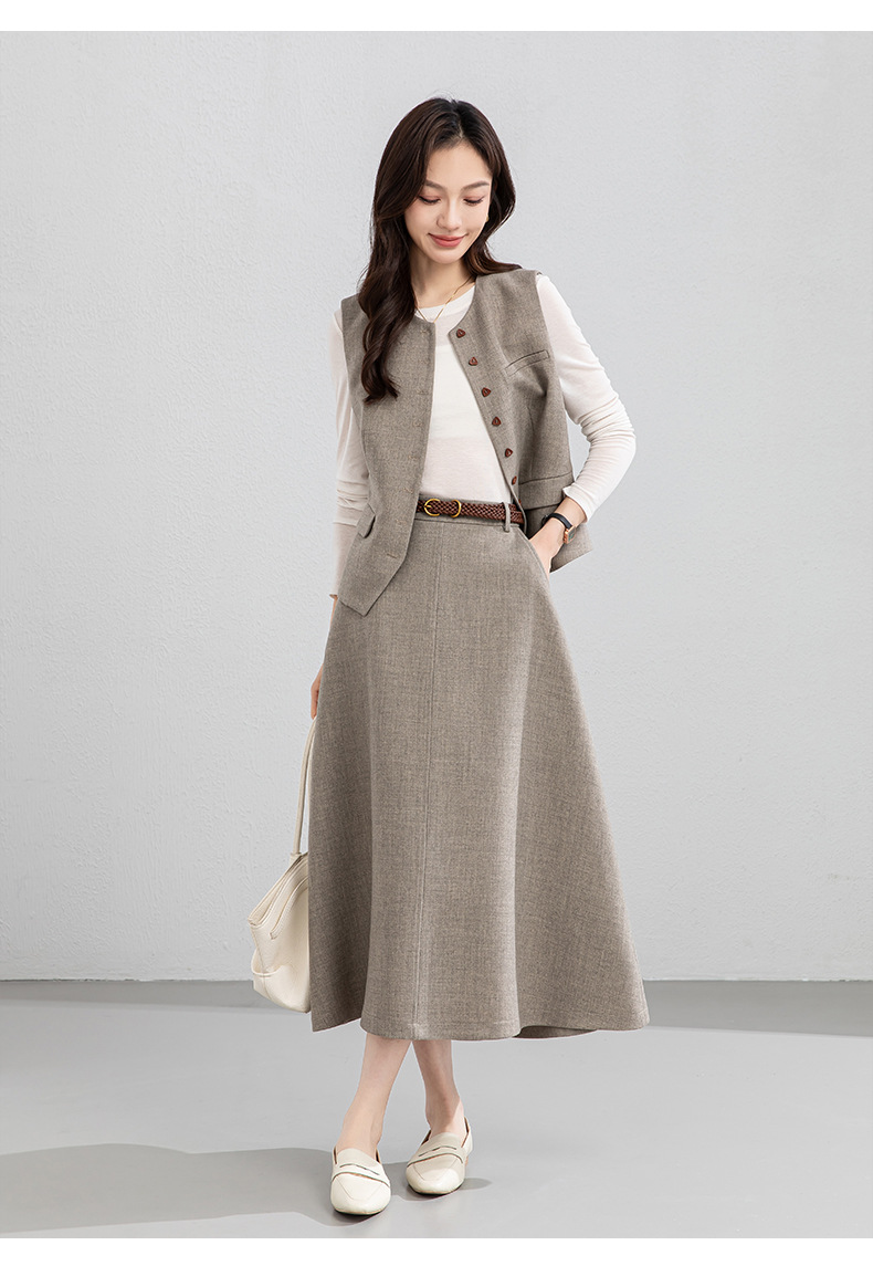 Bộ vest áo gile và chân váy dài thắt eo thanh lịch — 65.762 - 1 m màu hạnh nhân - nửa váy chi tiết 19
