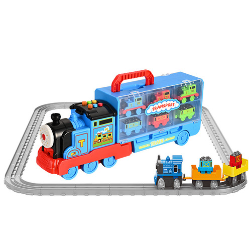 Electric train assembled deformation track park slide slide train children's toys car storage cross-border