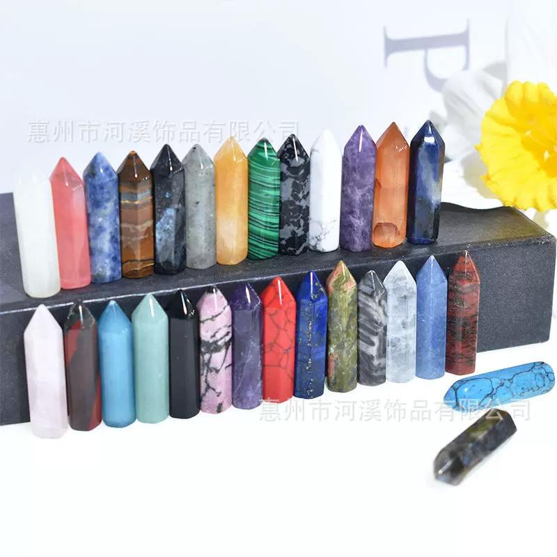 源头厂家天然石水晶玛瑙六角柱吊坠单尖子弹头玉石摆件瑜伽能量石