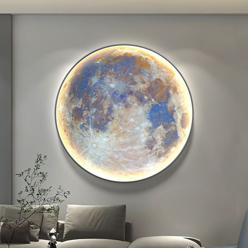 Luna moderna lujosa redonda iluminante fondo planetario pared decoración pintura de dormitorio sala de estar sofá porche colgar mural