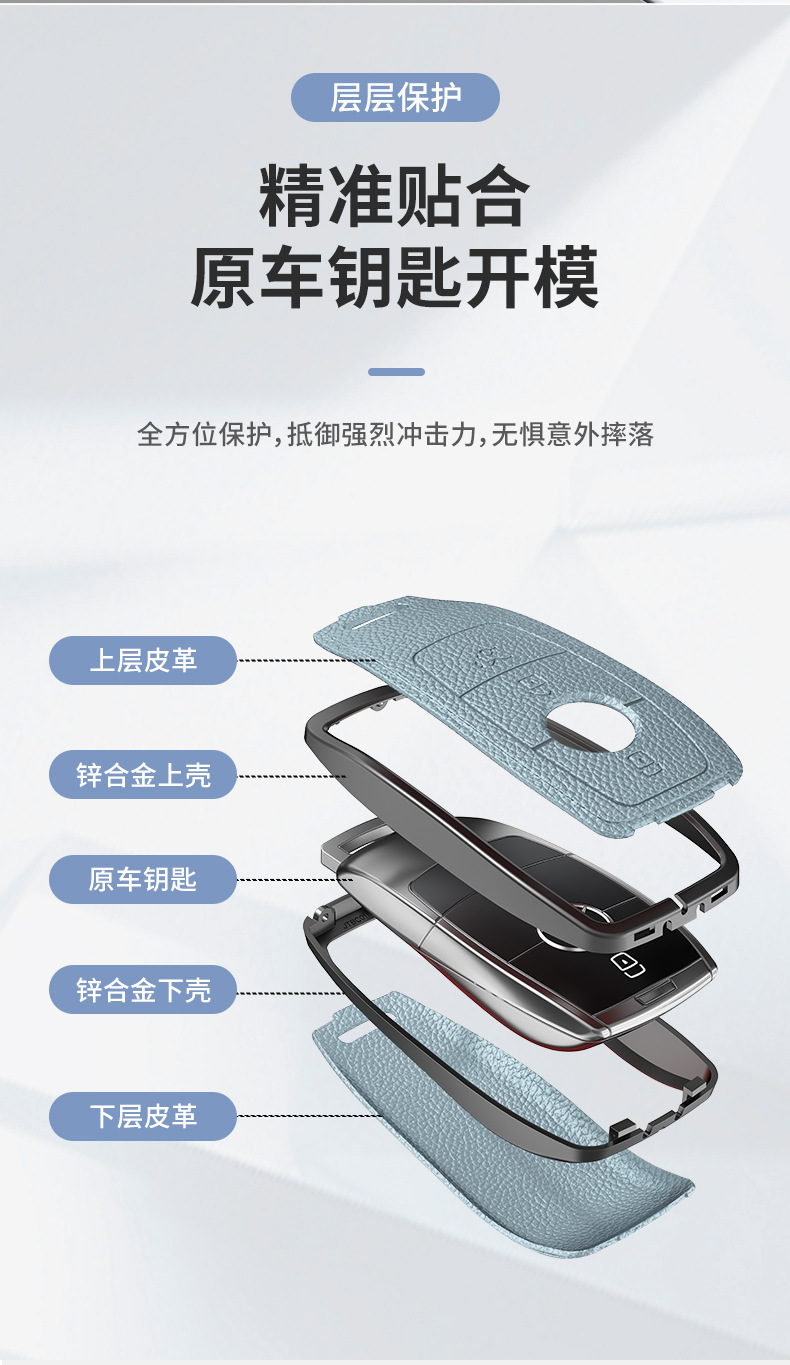 Suitable for Mercedes-Benz Key Cover C-Class 260L Glc300 S400 Without Car Logo Men's and Women's Key Case Leather