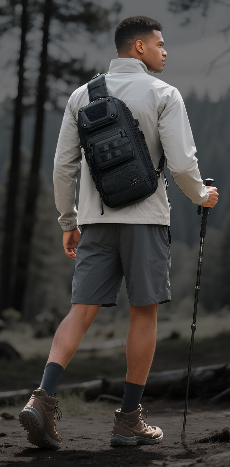 OZUKO Functional Chest Bag Crossbody Bag Expandable Multi-pocket Adjustable Shoulder Strap Men's Outdoor Cycling Single Shoulder Bag