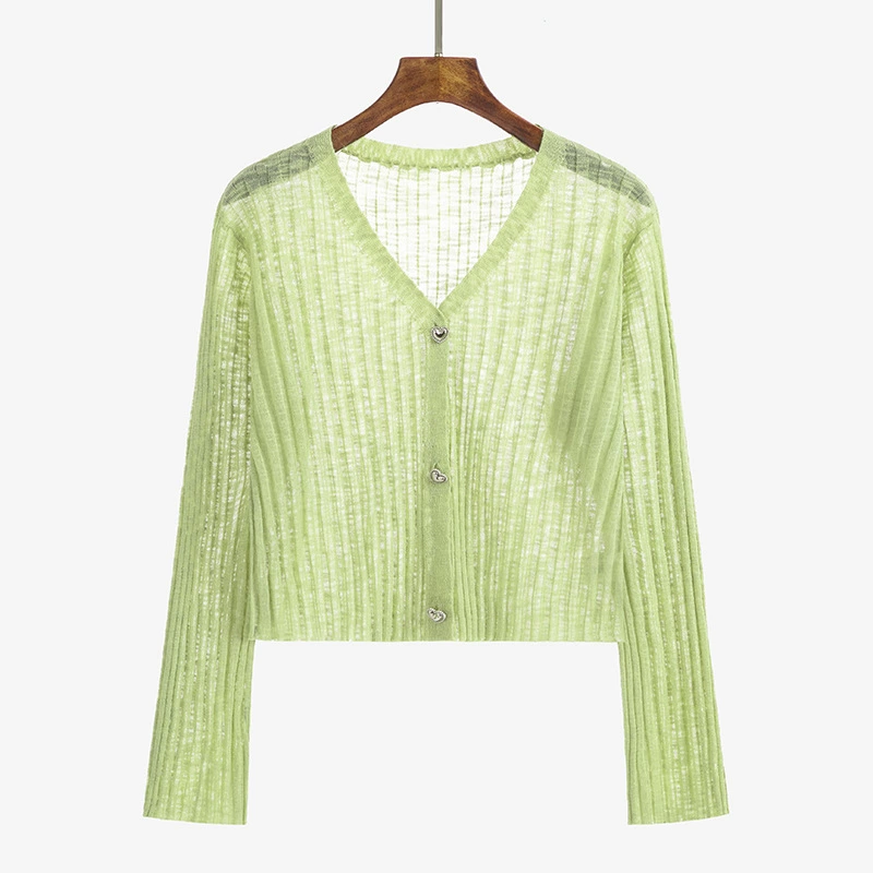 Cardigan, knitted thin summer jacket, plus size, V-neckline, fitted
