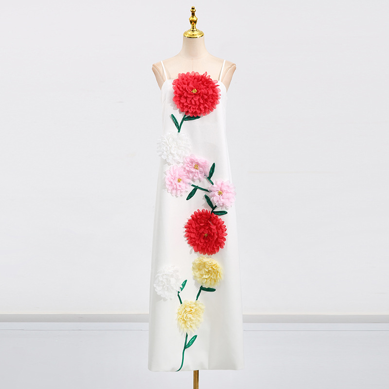High Grade Three Dimensional Floral Decorative Cami Loose Solid Color Dress 22 High Grade Three Dimensional Floral Decorative Cami Loose Solid Color Dress