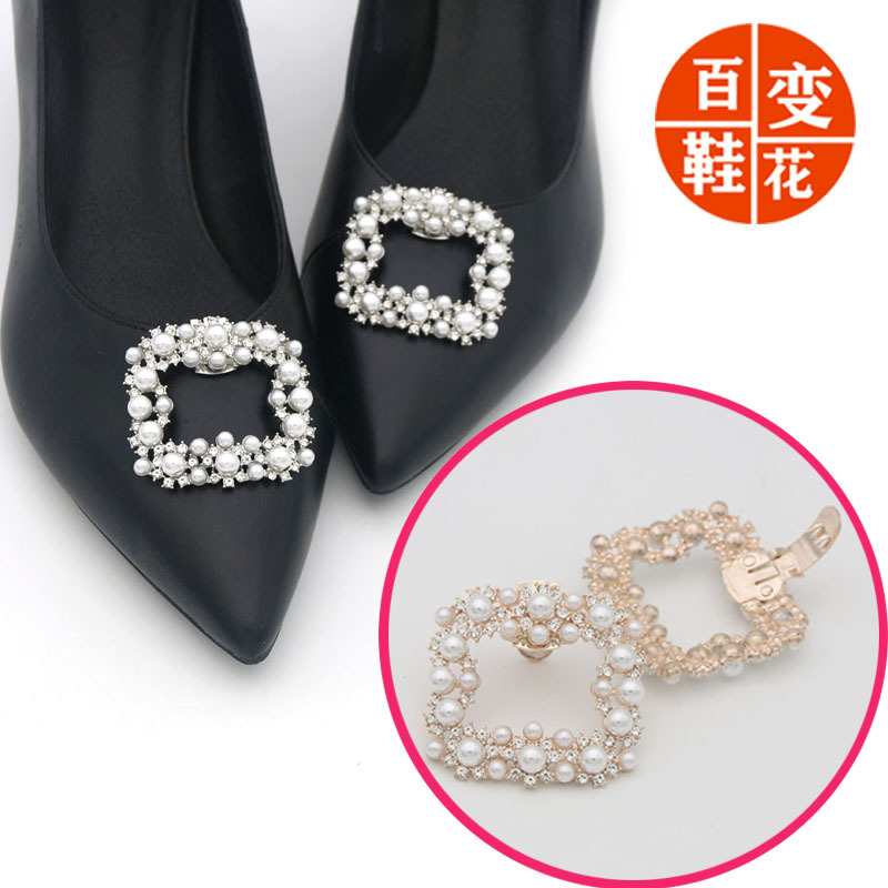 Zapatos transfronterizos zapatos de boda accesorios zapatos de perlas zapatos de hebilla zapatos de flores delanteros zapatos extraíbles accesorios de decoración de flores accesorios de tacones altos