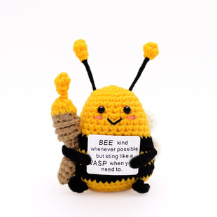 Finished Handmade Woolen Knitted Bee Funny Positive Energy Positive Cute Bee Doll Ornaments Knitted Doll