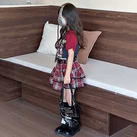 学院风女童套装夏装2026炸街女孩夏季新款儿童夏日JK百褶裙两件套