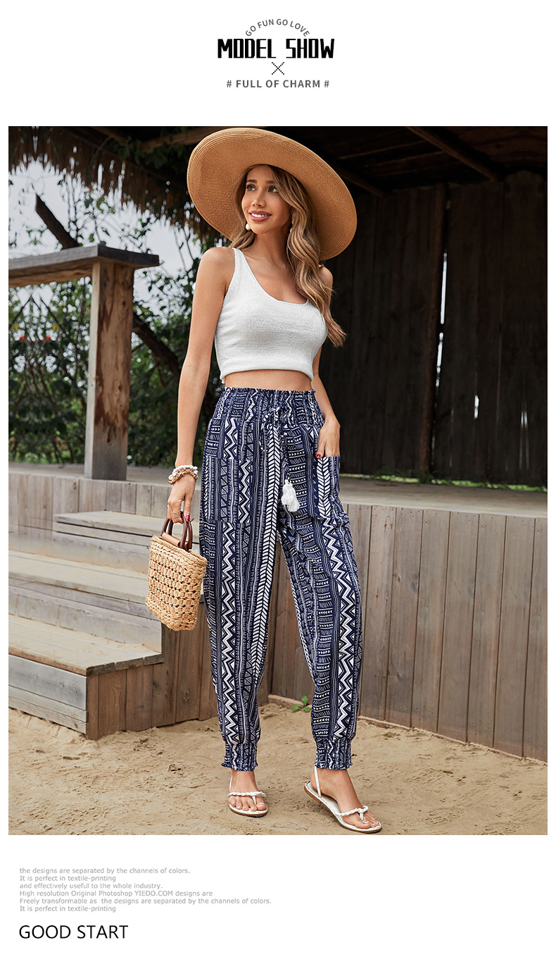 Printed Ethnic Style Pocket Pants_voghion.com