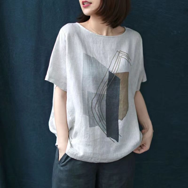 Summer Thin Loose Plus-Size Printed T-Shirt for Women, Round Neck Versatile Short-Sleeve Mom Top Trendy 2026 Summer Thin Loose Plus-Size Printed T-Shirt for Women, Round Neck Versatile Short-Sleeve Mom Top Trendy 2026