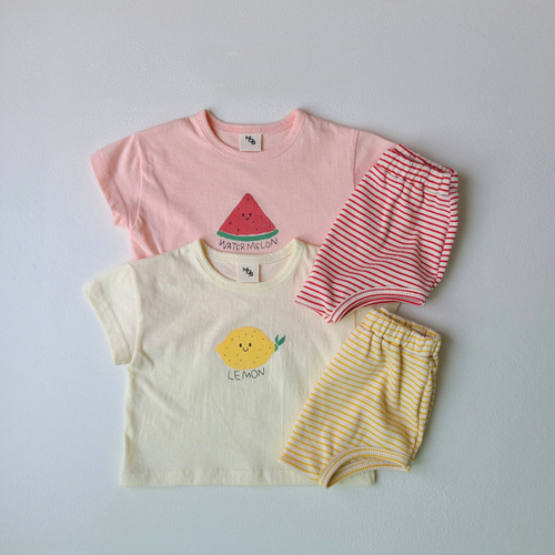 ins宝宝韩版婴幼儿夏季水果短袖套装可爱棉清爽T恤包屁短裤两件套