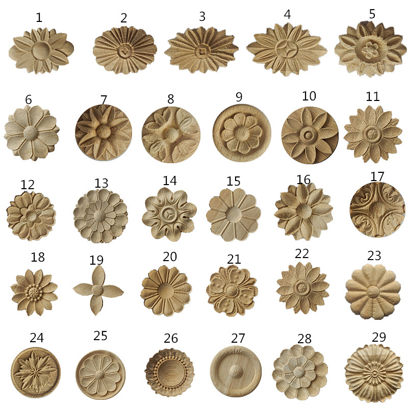 Dongyang wood carving European style wood carving decals decorative carved wood flower furniture door flower round flower piece solid wood small round flower Dongyang wood carving European style wood carving decals decorative carved wood flower furniture door flower round flower piece solid wood small round flower