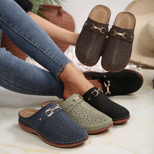 New Foreign Trade Spring and Summer Closed-Toe Slippers for Women, Thick-Soled Sandals, Large Size Casual Closed-Toe Backless Half-Slippers, Lazy Shoes