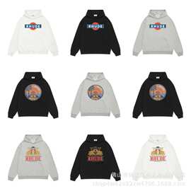 潮牌高街Rhude时尚休闲连帽卫衣男女情侣街头红圆蓝方印花帽衫