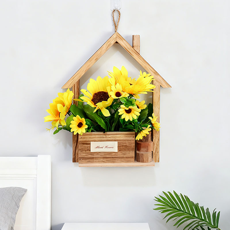 Decoración de pared de madera europea creativa en la pared maceta de flores canasta de flores decoración de pared colgante de sala de estar