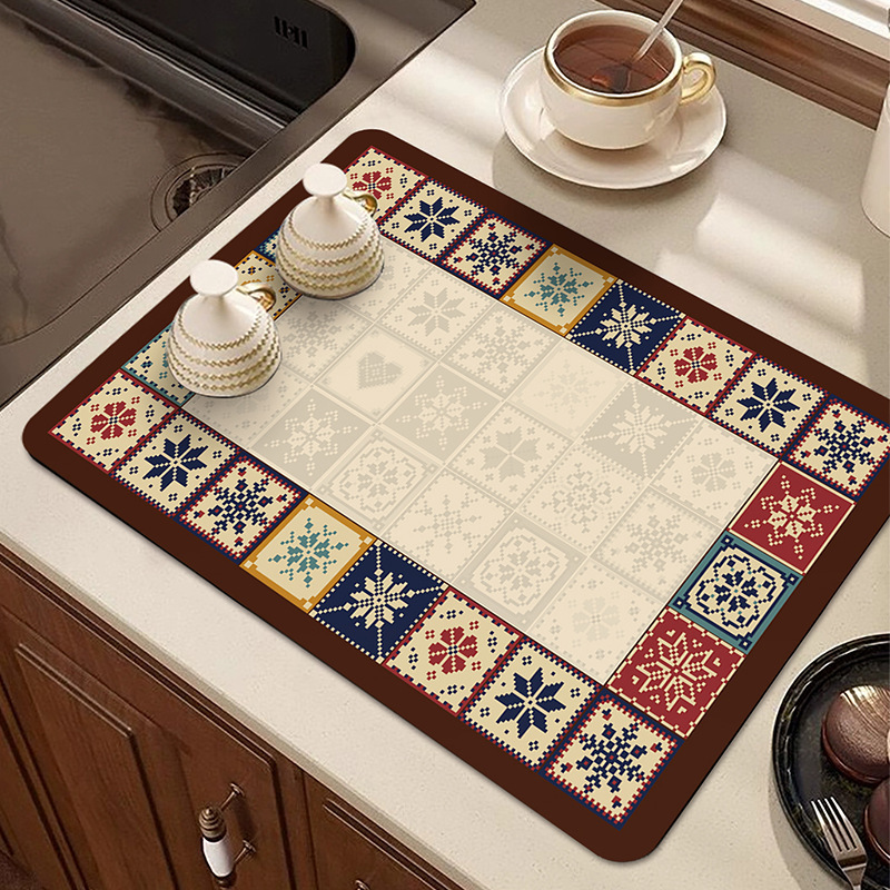Cocina retro cojín de drenaje cojín antideslizante mesa de comedor cojín de aislamiento térmico resistente al desgaste cojín de barro de diatomas de absorción de agua de secado rápido