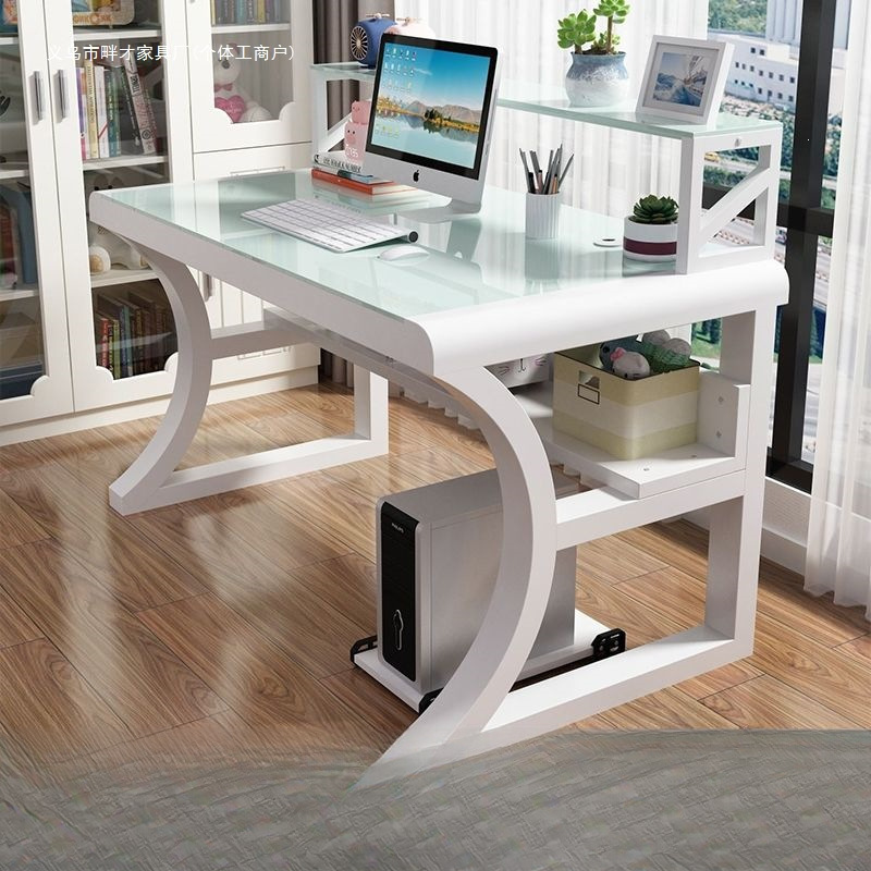 Computer desktop desk for bedroom, small space, modern minimalist tempered glass home student writing desk, gaming and office desk Computer desktop desk for bedroom, small space, modern minimalist tempered glass home student writing desk, gaming and office desk