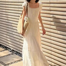 洛楠【梨花雪】法式白色连衣裙女夏季碎花泡泡袖新中式长裙