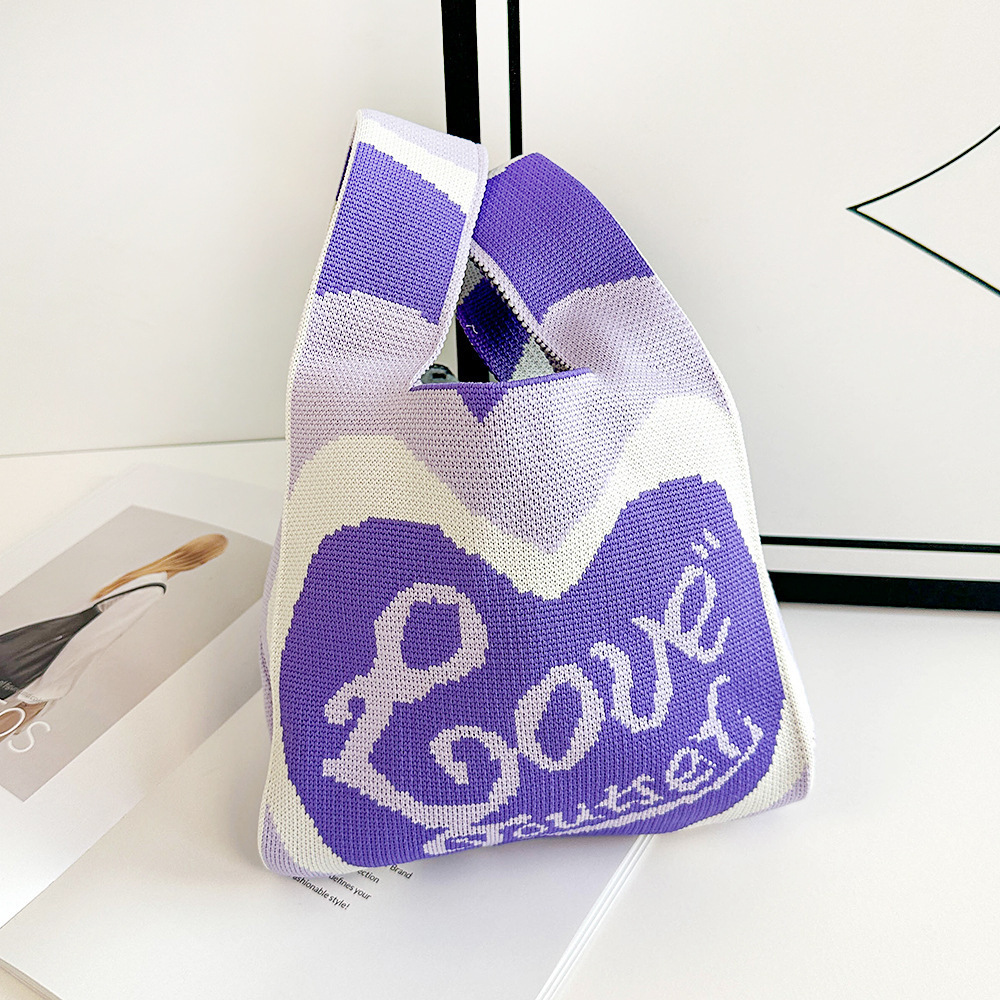 Nuevo bolso de punto para teléfono para mujer, bolso tejido suave en colores dopamina, bolso de mano con forma de corazón en estilo coreano con bloques de color.