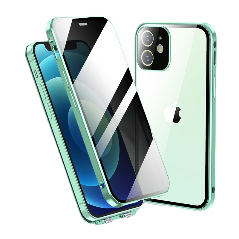 Funda Protectora para Teléfono con Hebilla de Doble Cara Anti-Espía para Apple 13/14, Funda Protectora de Vidrio con Cobertura Total para iPhone 13 Pro Max
