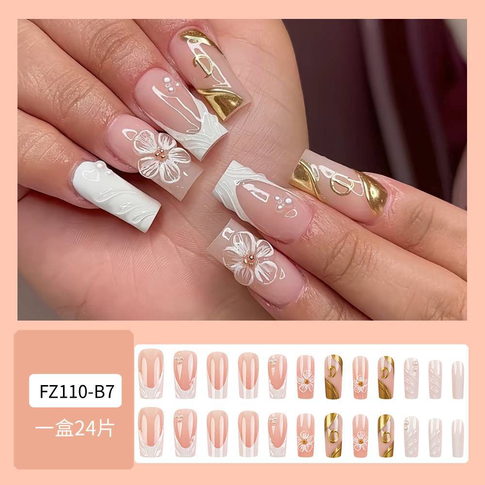 3D goteo de flores de perlas de oro de manicura francesa transfronteriza venta caliente tubería de agua para usar uñas 24 piezas de parche de uñas