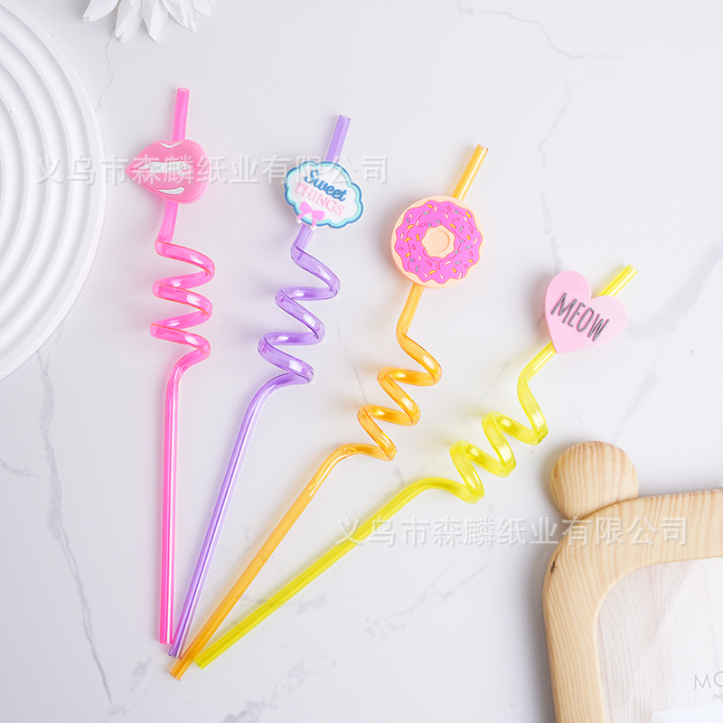 Transfronterizo Amazon dibujos animados forma paja creativa fiesta de cumpleaños decoración espiral curvado arte paja al por mayor