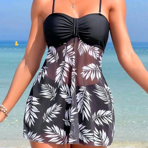 Multicolored Print Sleeveless Beach Dress Summer Sea Bathing Suit Comfortable Breathable High Elastic Set