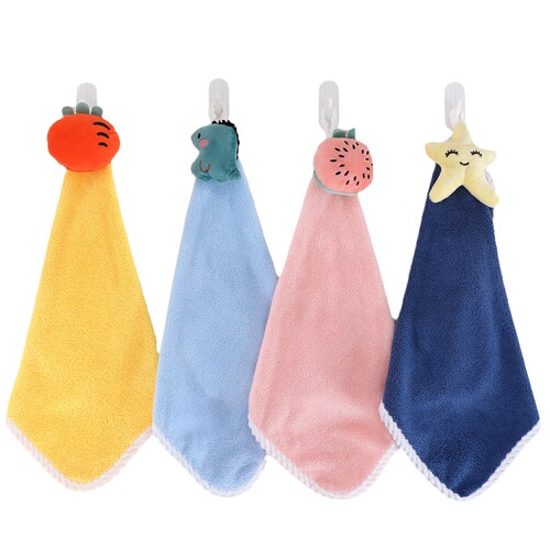 Coral velvet hand towel thickened hanging cartoon cute hand towel solid color absorbent gift soft hand towel