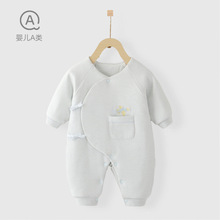 婴儿棉服蝴蝶衣舒绒系带和尚服加厚保暖棉衣0-3月宝宝夹棉连体衣
