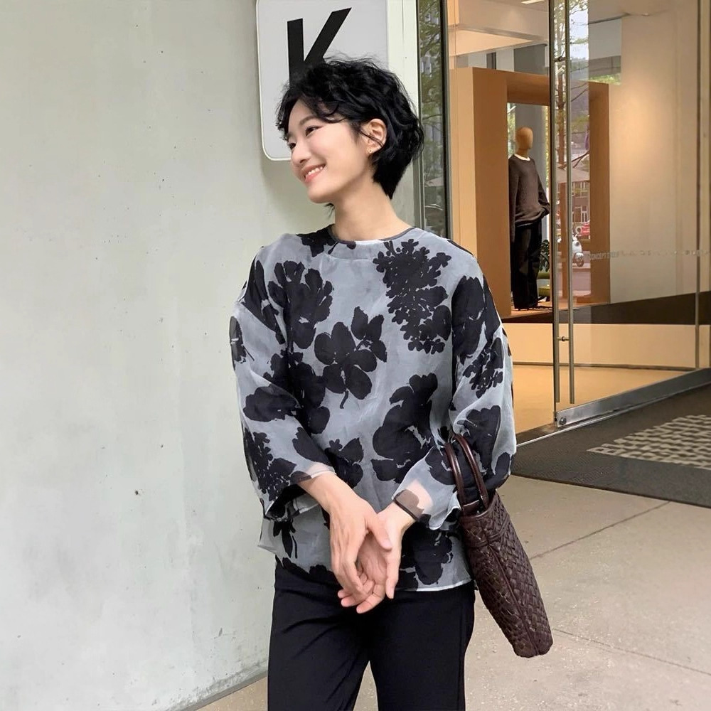 真丝水墨 2025早秋新品 小众设计 重磅真丝晕染衬衫上衣