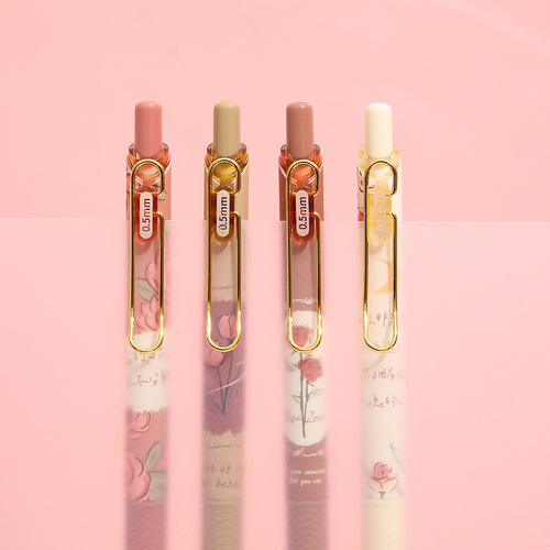Mule Rose and Poetry Press Pen Creative Gel Pen Student High-Looking Black Signature Pen 0.5ST Head Water Pen